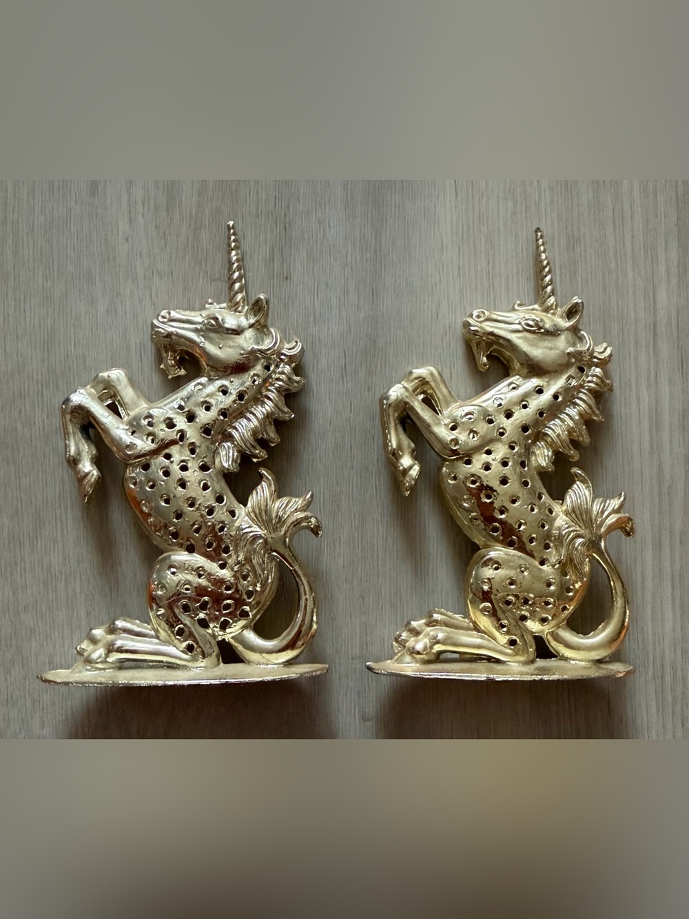 2 Vintage TORINO Gold Tone Metal UNICORN Earrings Holders